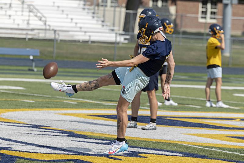 Sterling players run through drills during first day of football practice Monday, August 7, 2023.