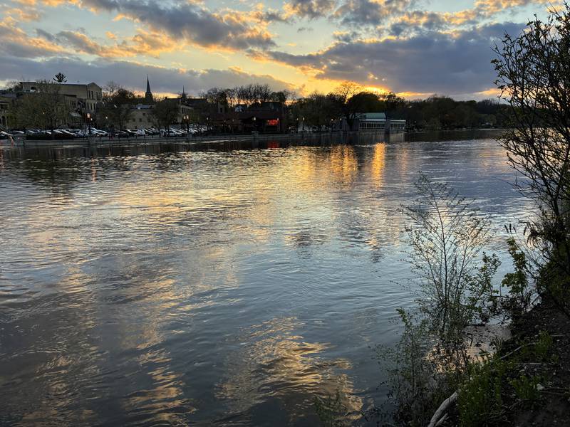 The rising Fox River is seen from East Dundee on Sunday, April 19, 2026.