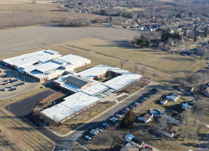 An aerial view of JFK School on Thursday, Jan. 22, 2026, in Spring Valley. Spring Valley has been awarded more than $245,000 in grant funding through the Illinois Department of Natural Resources, Gov. JB Pritzker announced earlier this month. City officials said the money will be used to purchase 10.83 acres of land next to a planned 5-acre park right behind John F. Kennedy School on the north side of town.