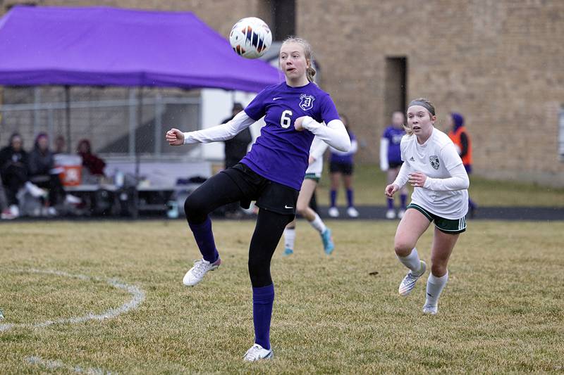 Dixon’s Leah Kuehl handles the ball Thursday, March 16, 2023 in a home game against Alleman.