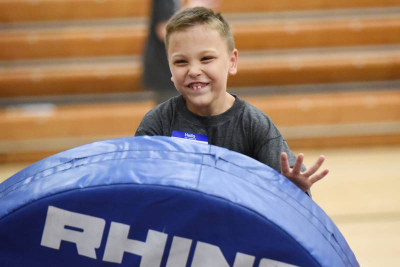 Pierce Storm happily works through a tackling drill at Watseka's Tackling Disabilities football camp Saturday, July 26, 2025.