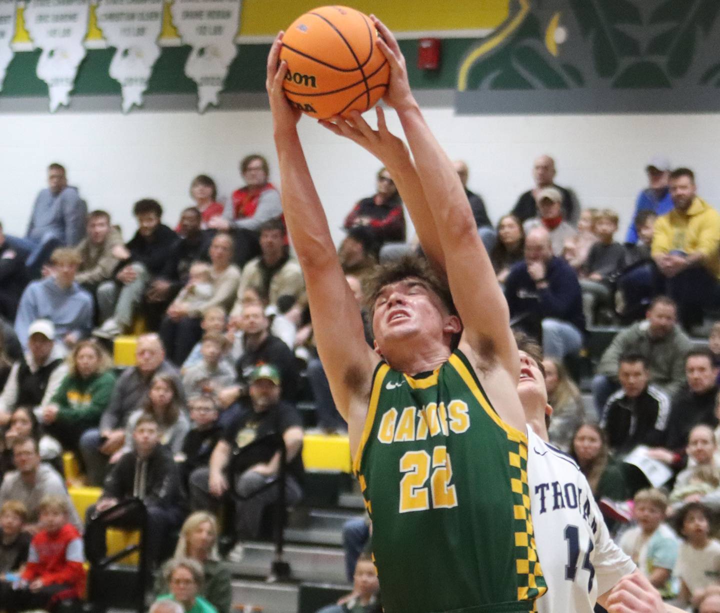 Crystal Lake South’s Nick Stowasser snags a rebound against Cary-Grove in boys IHSA Class 3A Regional Championship basketball on Friday, Feb. 27, 2026, at Crystal Lake South High School in Crystal Lake.