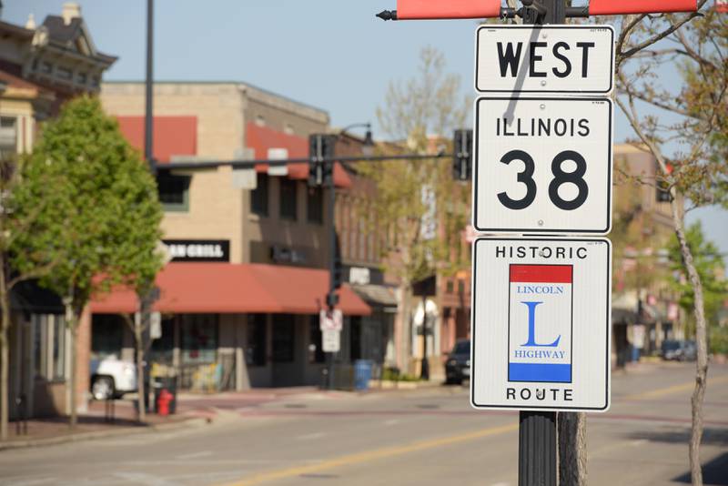 Historic Lincoln Highway sign in DeKalb, IL