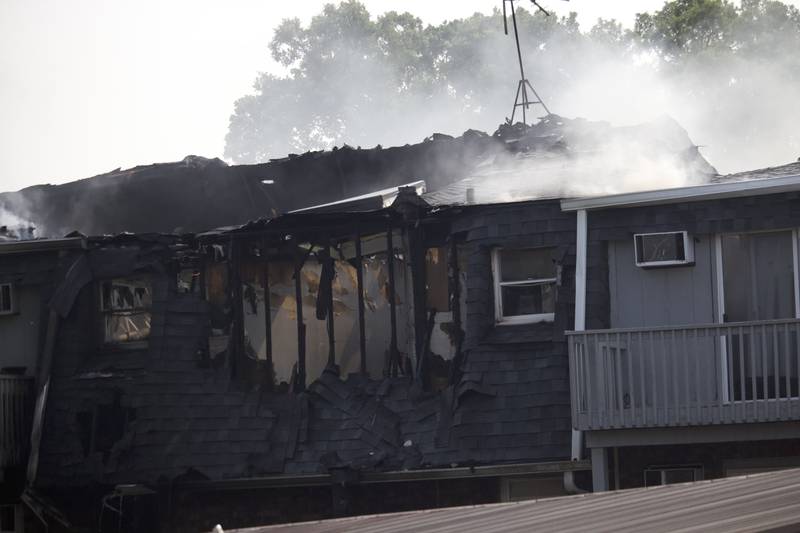 An apartment building destroyed by fire on Tuesday, June 10, 2025, near Essington Road in Joliet.