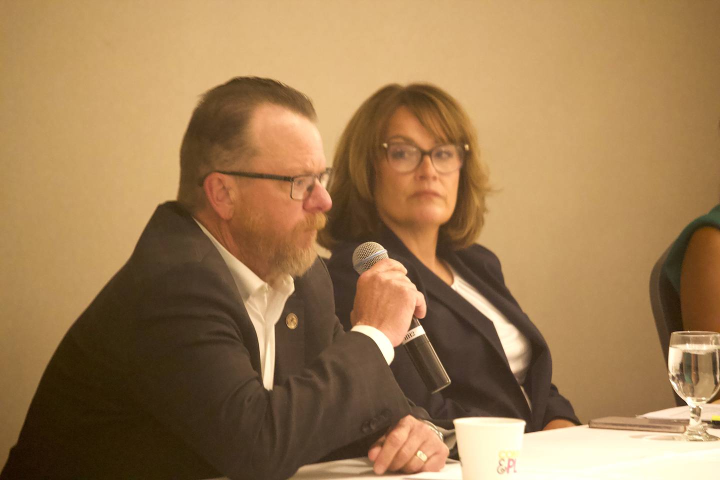 State Rep. Larry Walsh Jr., D-Joliet, speaks on Wednesday, June 25, 2025, at Harrah's Casino in Joliet. The Joliet Region Chamber of Commerce Industry hosted an event where state lawmakers in Will County addressed several topics, including the state budget.