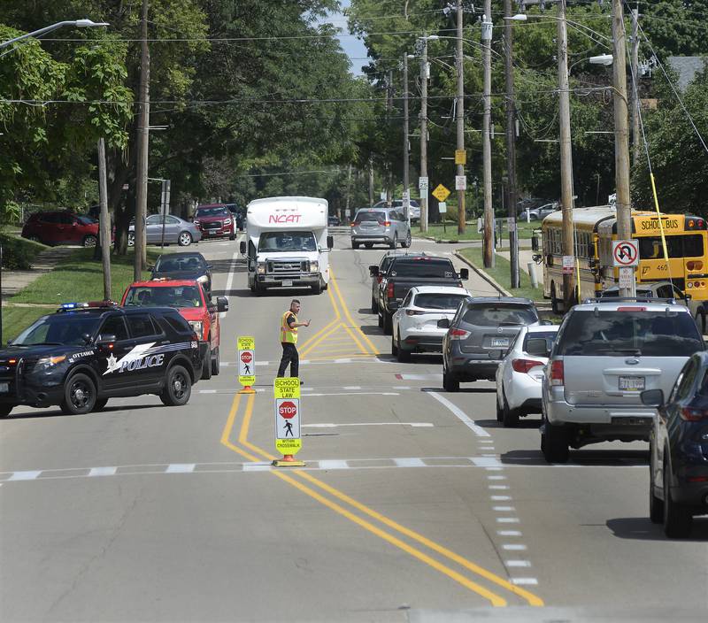 Traffic moved smoothly for the first full day of school Tuesday, Aug. 9, 2022, at Ottawa High School. Westbound traffic on Main Street was rerouted to Green Street.