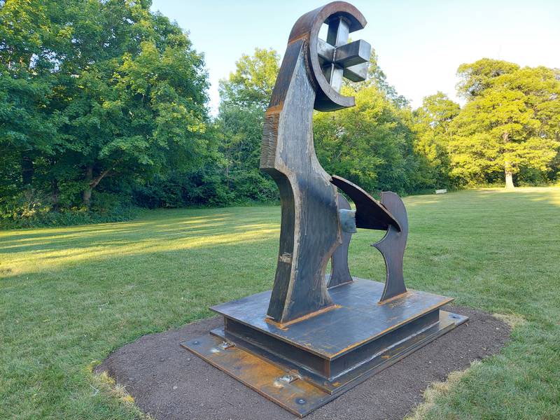 Don Noon's newest sculpture is displayed at Marilla Park in Streator on Wednesday, July 26, 2023. Noon has two sculptures on display in Marilla Park and six total in Streator.