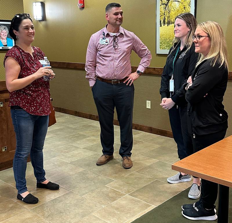 (Left to right); Sterling mayor Diana Merdian, CGH vice president of physician services Shane Brown, NICTC radiation oncology nurse Sarah Hadley, and NICTC radiation therapist Caitlin Seeley touring the cancer treatment center