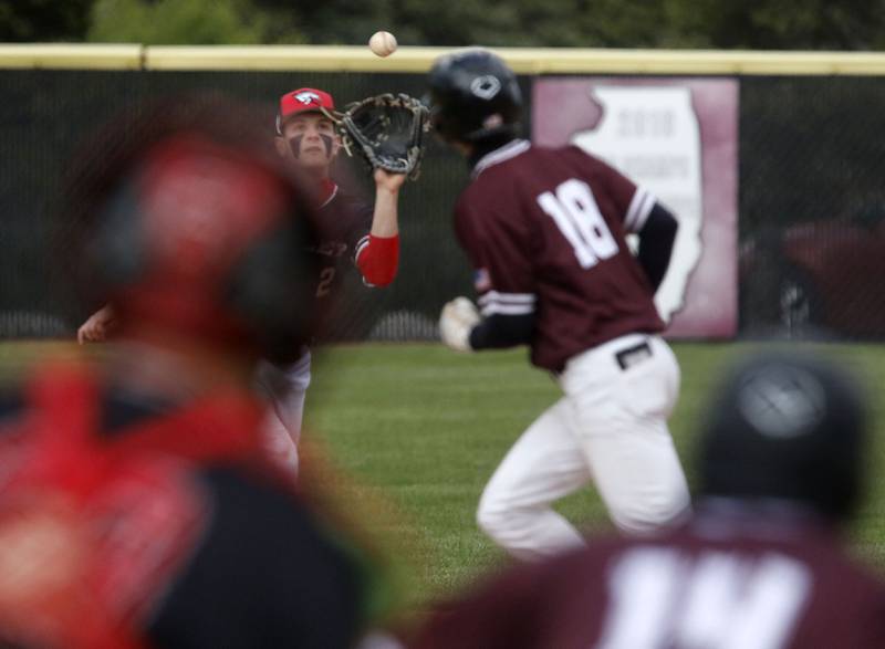 Huntley's Kyle Ziebell catches a fly ball during a Fox Valley Conference baseball game against Prairie Ridge on Friday, May 1, 2026, at Prairie Ridge High School.