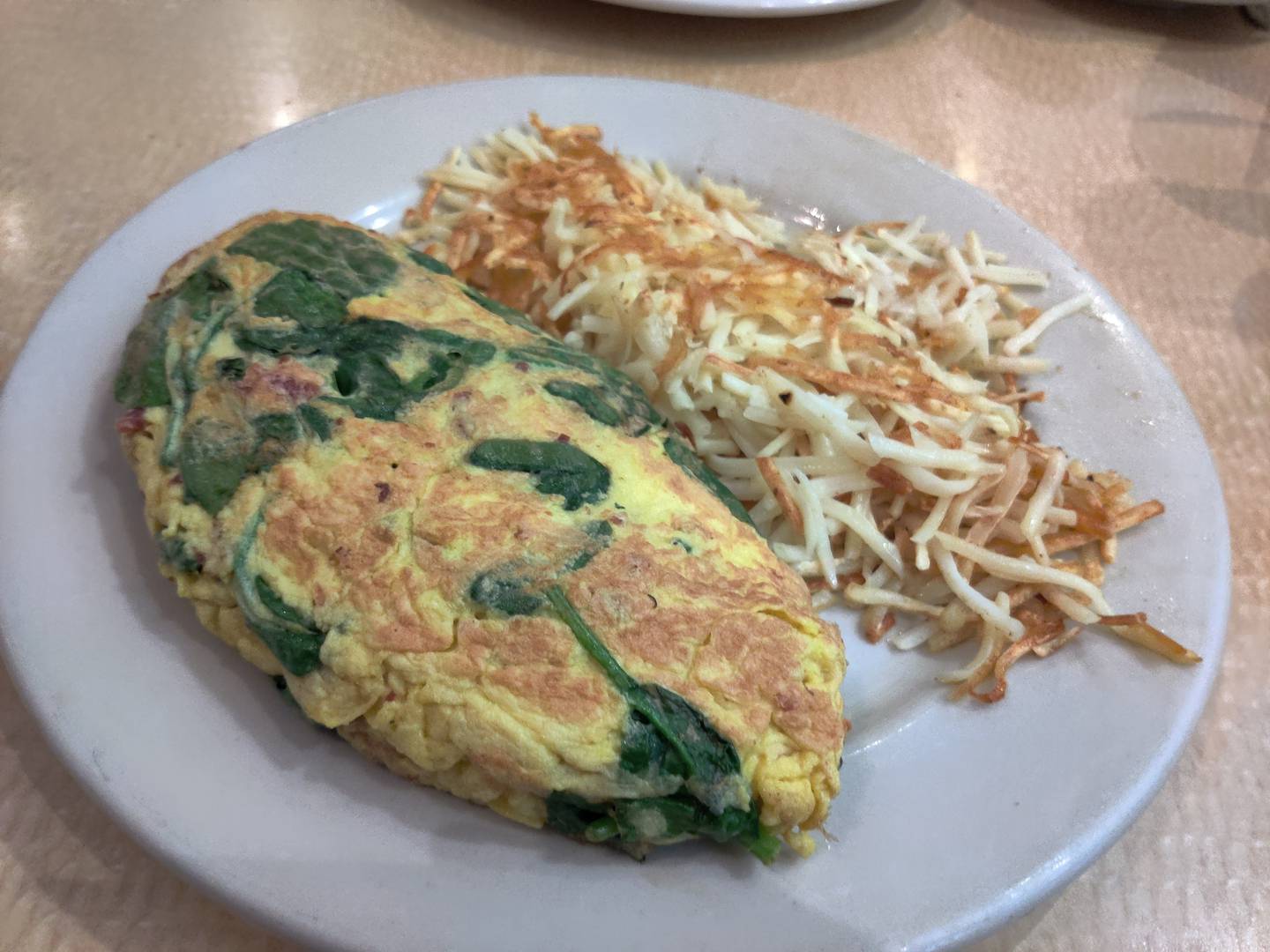 The Popeye omelette at An English muffin with jam at Chicken noodle soup at Randall's Pancake House & Restaurant in South Elgin.