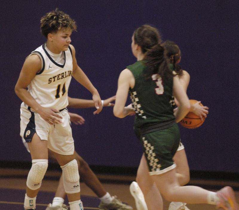 Sterling's  Joslynn James  applies defensive pressure. The Sterling Golden Warriors played  the Lincoln Railsplitters in the Dixon Holiday Tournament at Reagan Middle School in Dixon on Friday, December 26th, 2025.