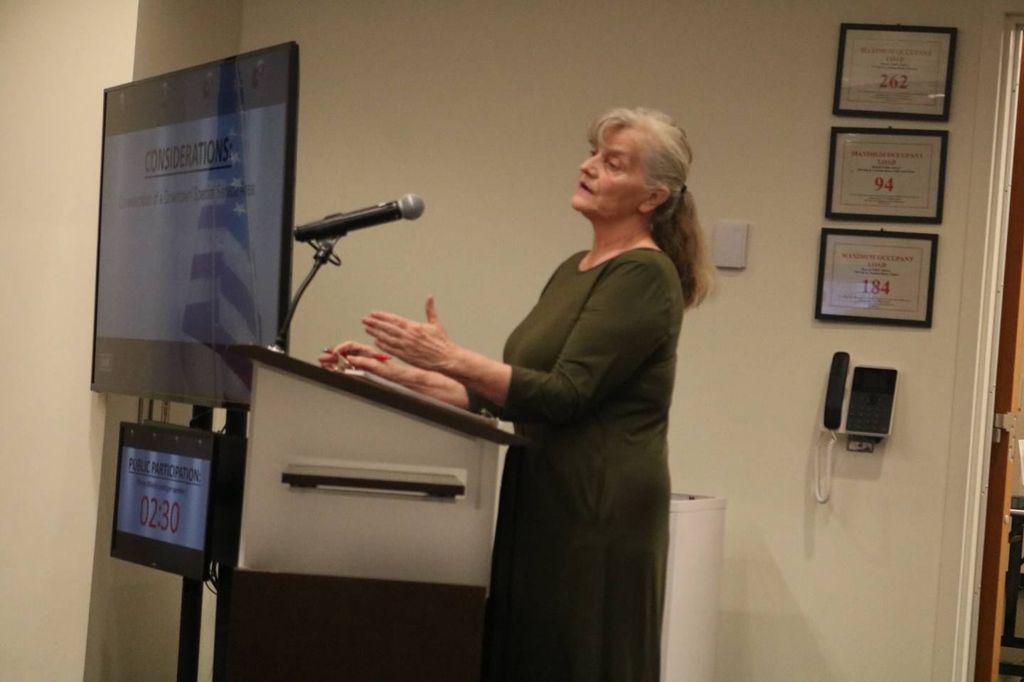 Found. Home and Vintage Marketplace owner Leslie Conklin speaks at the April 22, 2024 meeting of the DeKalb City Council.