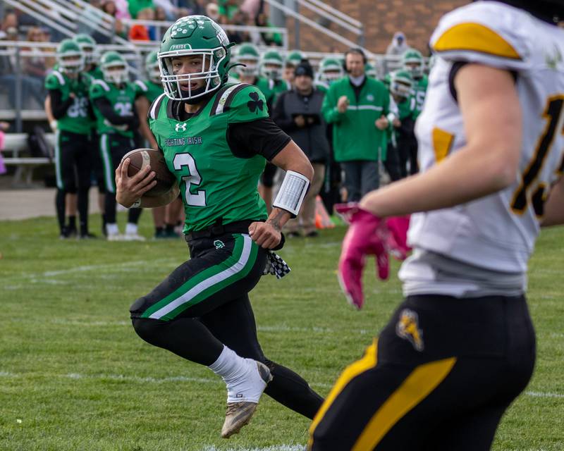 Gunnar Varland (2) of Seneca runs ball towards end zone on Saturday, November 1, 2025 at Seneca High School in Seneca.