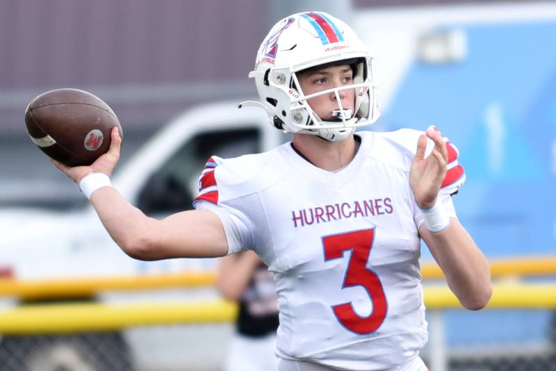 Marian Central's Colin Hernon throws a pass during a game at Bishop McNamara Saturday, Oct. 4, 2025.