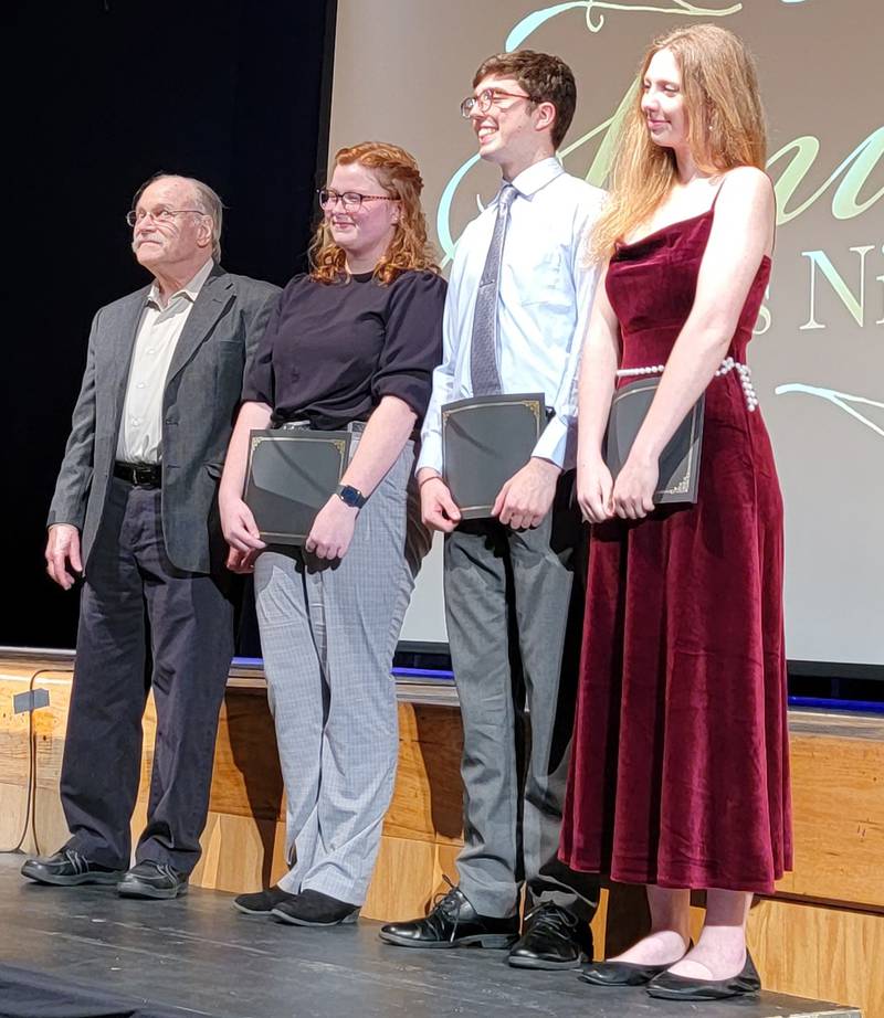 (Left to right); Kishwaukee Symphony Orchestra treasurer David Sinason, Emily Bychowski, Luke Templin, and Emma Fredericks