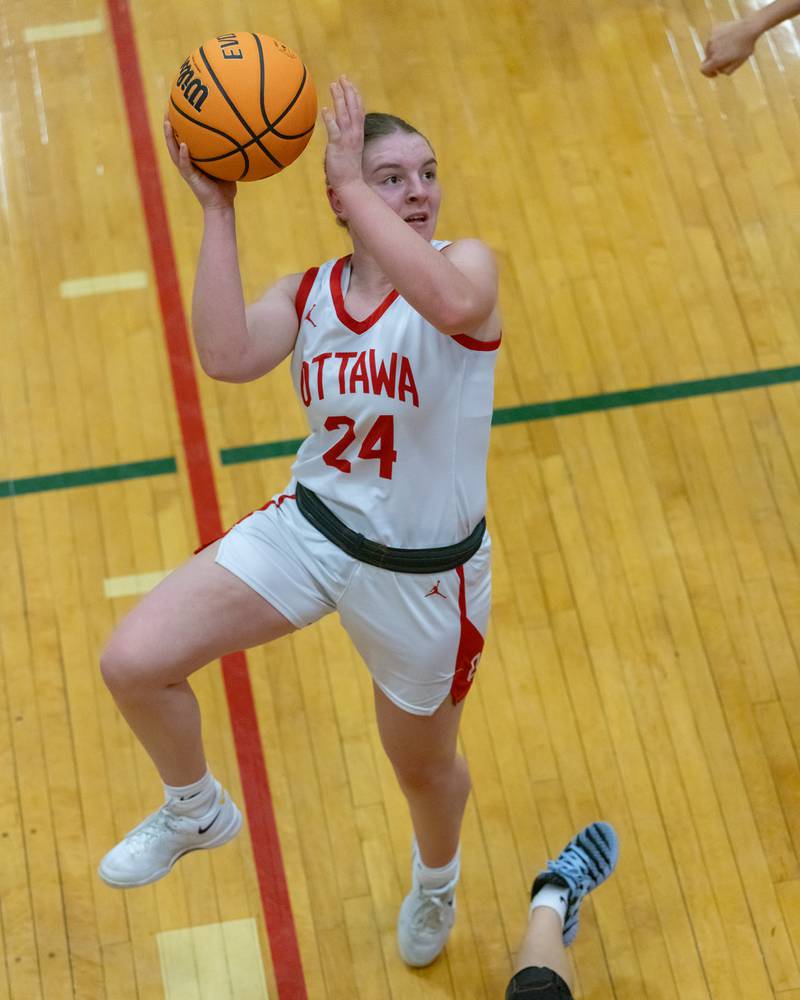 Kennedy Kane of Ottawa High School takes a shot during the IHSA Class 3A Girls Basketball Regionals in Sellett Gym on February 16, 2026 at LaSalle-Peru High School.