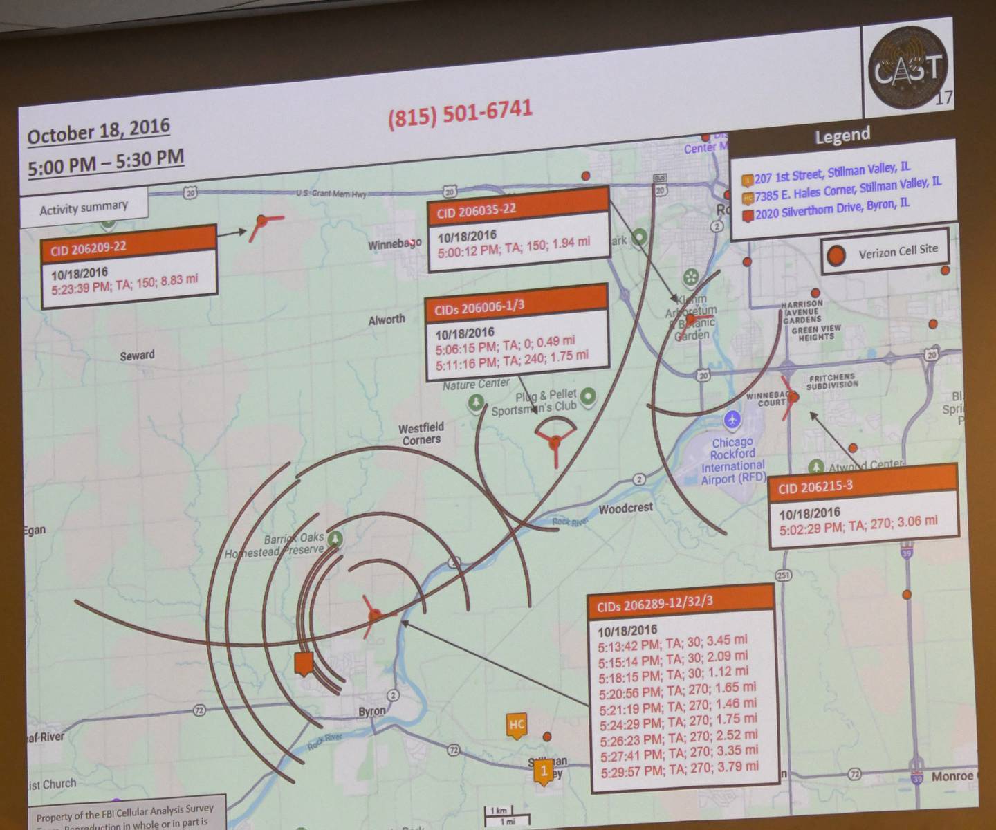 This was one of the maps that FBI Special Agent Jeremy Bauer testified to Wednesday, Jan. 21, that he said showed cellphone and tower data indicated that Duane C. Meyer's phone was near the home of his ex-wife the night before she found dead in the home.