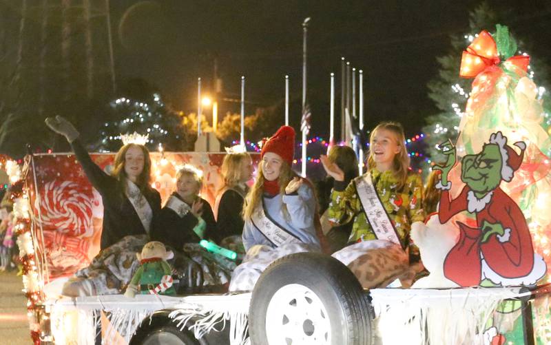 Bureau County Fair royalty ride in the in the inaugural Lighted Christmas Parade on Friday, Dec. 1, 2023 in Princeton.