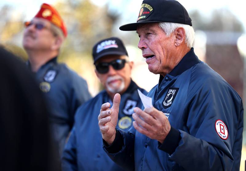 Dwain Adkins, American Legion Post 99 junior vice commander and US Army veteran speaks Friday, Nov. 8, 2024, during the opening of the 24-Hour Veterans Vigil at the DeKalb County Courthouse in Sycamore.