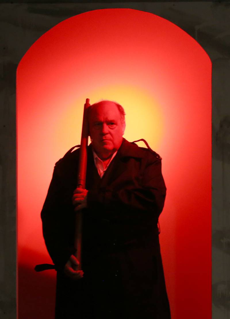 Soldier played by Joel Stevenor acts out a scene during a rehearsal on Tuesday, July 3, 2024 at Stage 212 in La Salle. The show runs July 12-14, 19-21 and 26-28 at Stage 212, 700 First St., LaSalle. Friday and Saturday evening performances begin at 7:30 p.m. and Sunday matinees begin at 2 p.m.