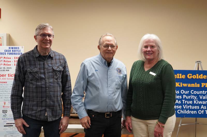 From left to right: Rochelle Kiwanis Golden K Cash Raffle Fundraiser Committee Members Jeff Lowenberg, Don Horner and Brenda Metzger.