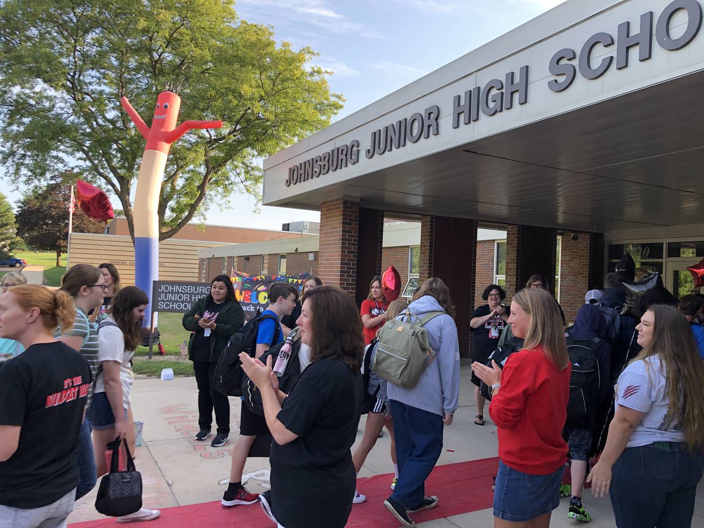 Pupils at Johnsburg Junior High School were welcomed back on Aug. 23, 2022, with fanfare including music and a red carpet reception.