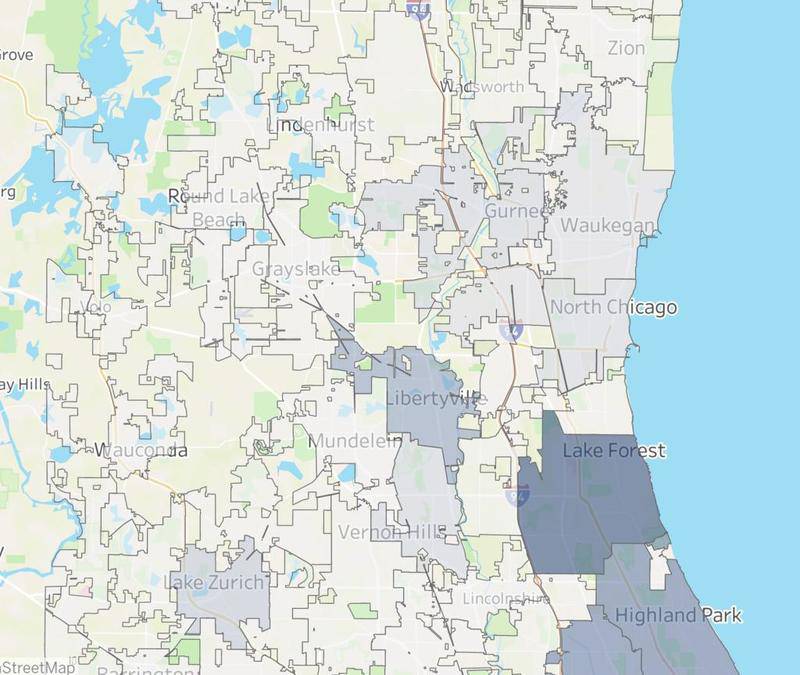 Map shows North Shore cities in Lake County have highest cluster of