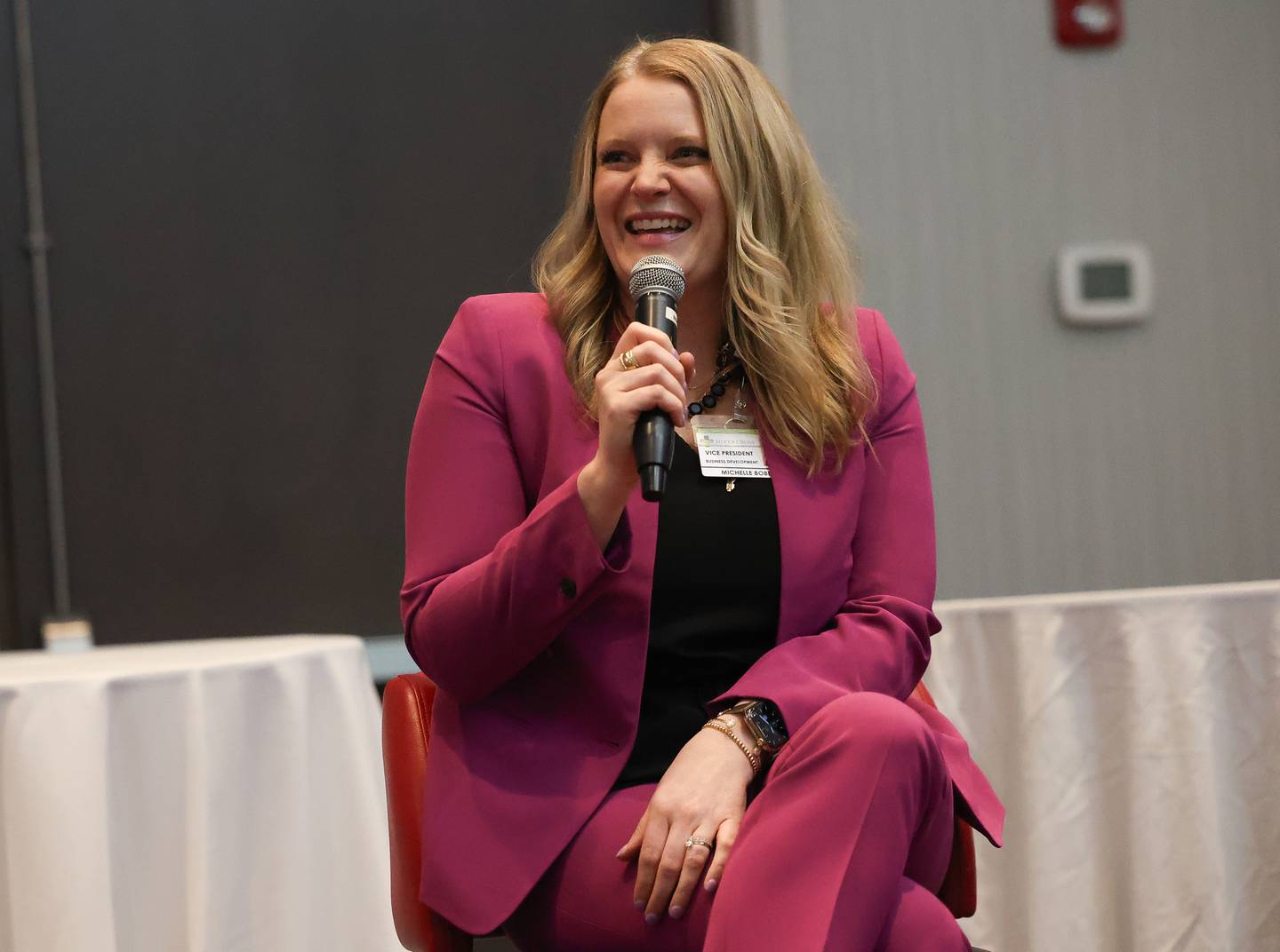 Michelle Bober, Vice President of Strategy and Business Development at Silver Cross Hospital, speaks at the Joliet Region Chamber of Commerce Council for Working Women luncheon on Thursday Mar. 7th, 2024 in Joliet.