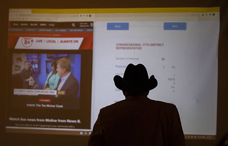 A Mike Lewis supporter watches the results trickle in Tuesday, Nov. 8, 2022 at Wagon Wheel in Sterling.
