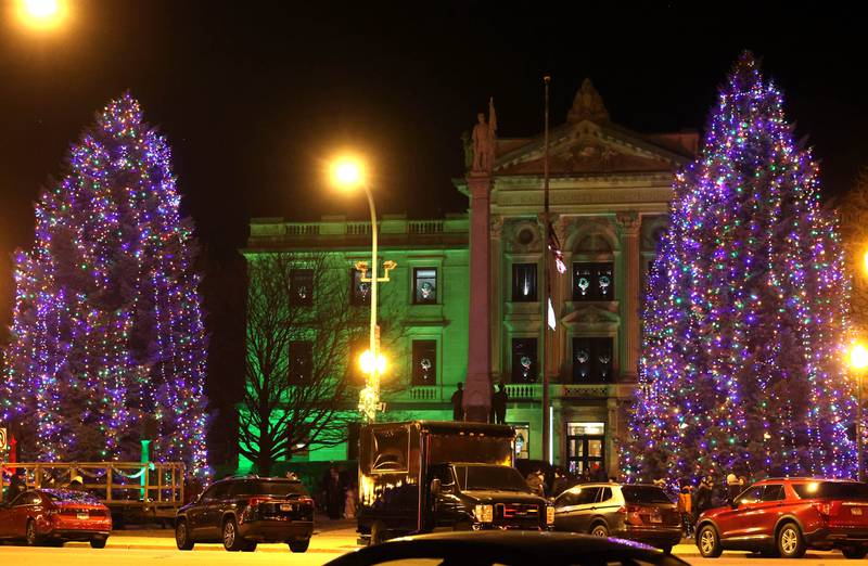 The DeKalb County Courthouse is all lit up Friday, Dec. 6, 2024, during the Sycamore Chamber of Commerce’s Walk With Santa in downtown Sycamore.