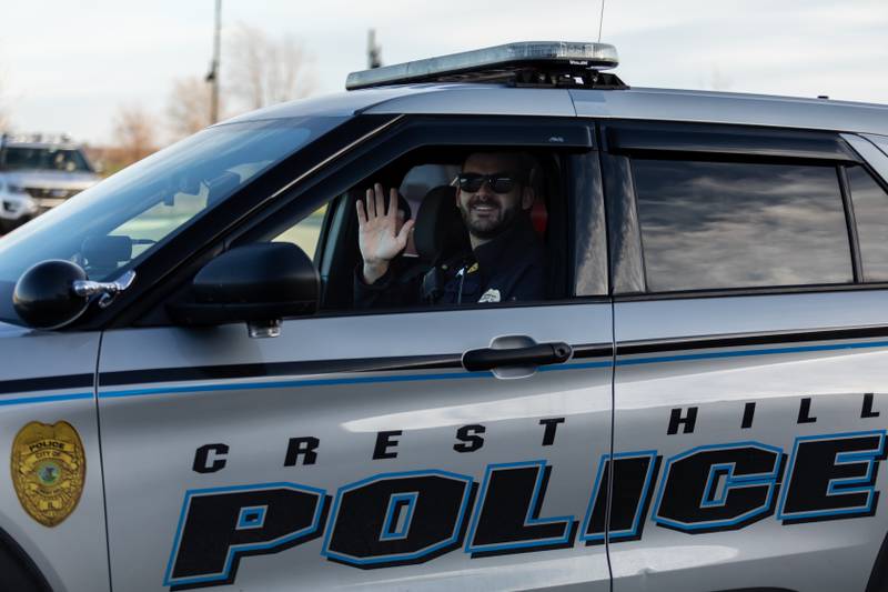 Sgt. A.J. Smith of the Crest Hill Police leads Crest Hill's Santa Parade on Nov. 30, 2024.