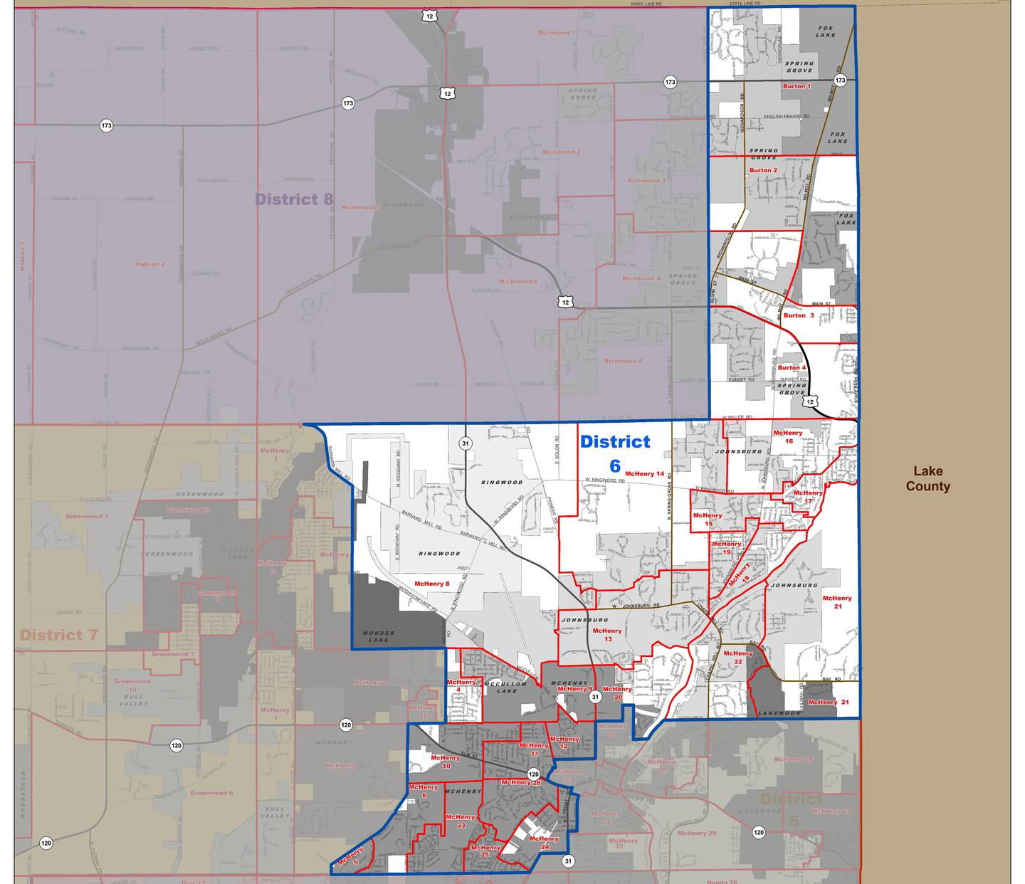 The McHenry County Board’s District 6 sits in the northeastern part of the county and includes Fox Lake, Spring Grove, McHenry, Ringwood, McCullom Lake, Lakemoor and Johnsburg.