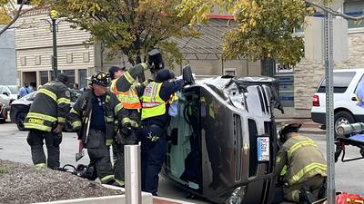 Vehicle flips over after collision outside Will County Courthouse in Joliet