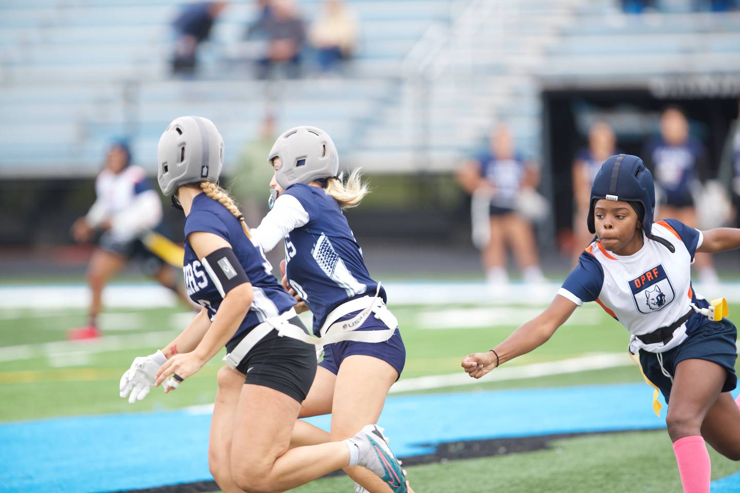 Oak Park River Forests Niani Patton looks for the flag against Addison Trail on Saturday, September 28,2024 in Villa Park.