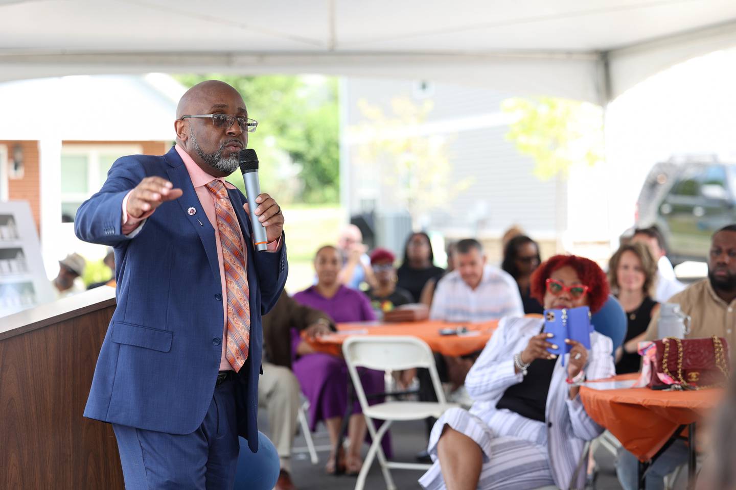 Kankakee County Housing Authority Executive Director Joseph Anderson speaks during the West Harbor Residences ribbon cutting and street dedication ceremony on Wednesday, July 23, 2025.