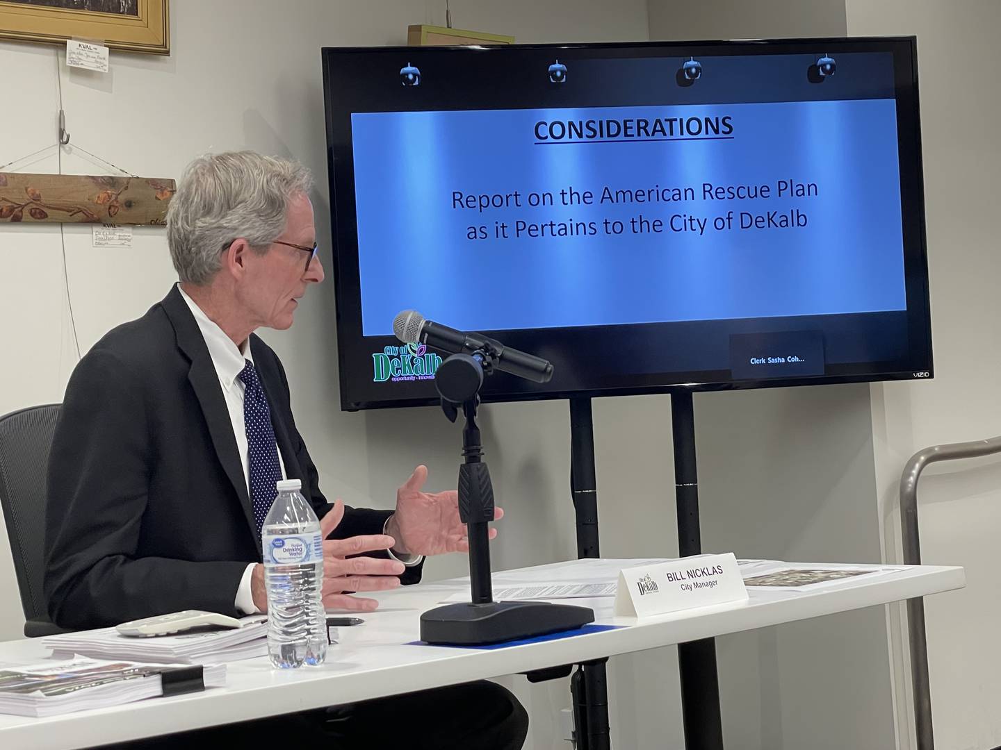 DeKalb City Manager Bill Nicklas talks during the Monday, June 28, 2021 City Council meeting at DeKalb Public Library.