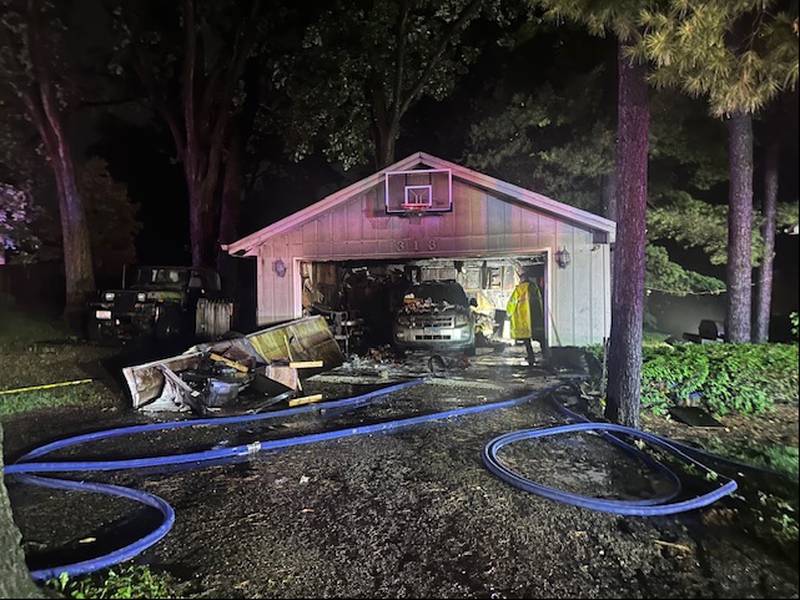 A Lake in the Hills garage was hit by lighting, causing a fire, during the storms that rolled through the region on Thursday, July 10, 2025.