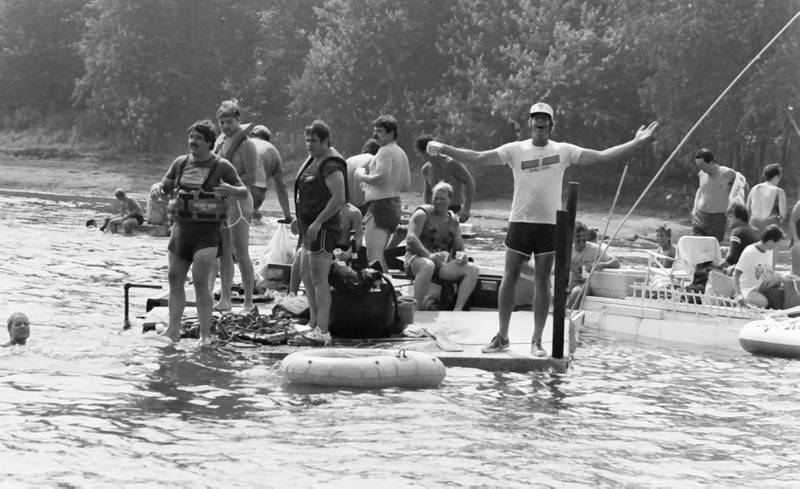 The Anything That Floats races were held from 1978-1986 each year in Peru. Contestants received a free case of Old Style beer upon entering. The rules were simple. To enter, participants needed to build a raft less than 50 feet in length and each person had to have a life jacket on board whether you wore it or not. A rope had to be attached to the raft for towing. Rafts were made from styrofoam, inter tubes or barrels. A minimum of two paddles were required on the float. Rafts were launched at the Starved Rock Boat Ramp and finished at the Peru boat launch area. Over time, the event grew and got to big and out of control that organizers had to scrap it. This photo was found in the La Salle NewsTribune archives.