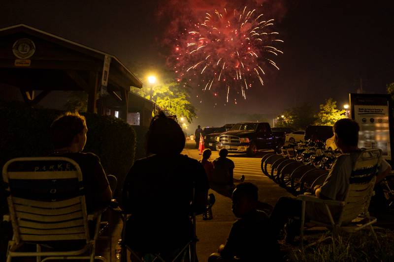 Fireworks display over crowd on Saturday, July 5, 2025 on Canal Street in Utica.
