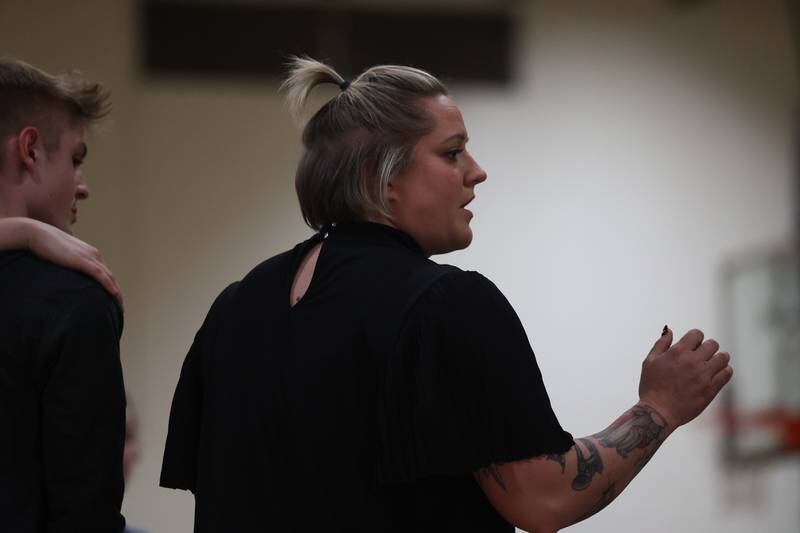 Joliet West head coach Tara Litwicki talks to her team during a time out against Providence on Thursday, March 23, 2023 in Joliet.