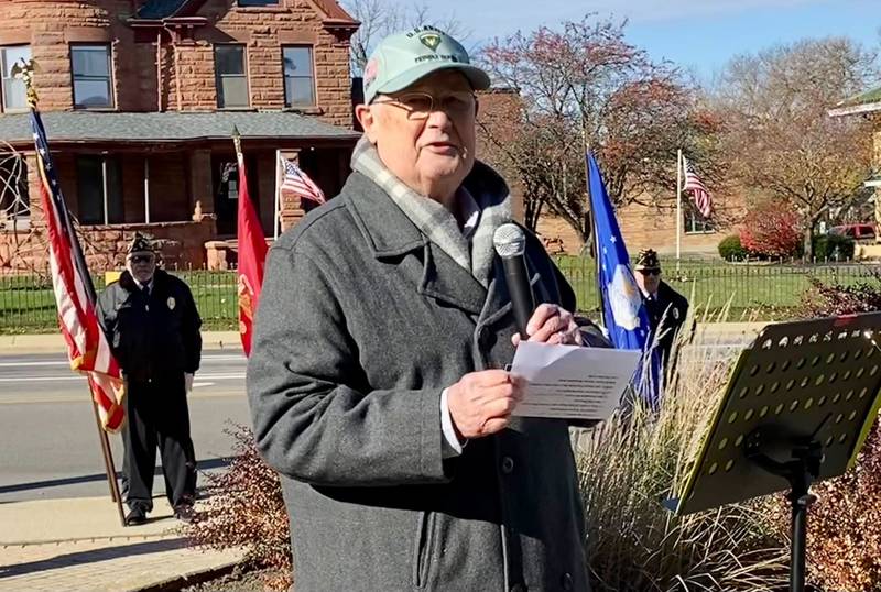 Former DeKalb Mayor Jerry Smith, U.S. Air Force veteran, was the keynote speaker during an annual Veterans Day ceremony Saturday, Nov. 11, 2023 in downtown DeKalb. The event was hosted by the DeKalb American Legion Post No. 66.