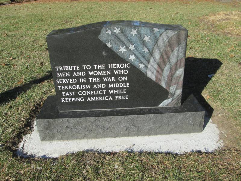 The monument, which is dedicated to the men and women who served in the war on terrorism and the Middle East Conflict, is located near the gazebo in downtown Sandwich.