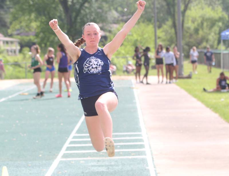 Lisle's Anya Kutkoski competes in the long jump during the Class 1A Sectional track meet on Thursday, May 15, 2025 at Seneca High School.