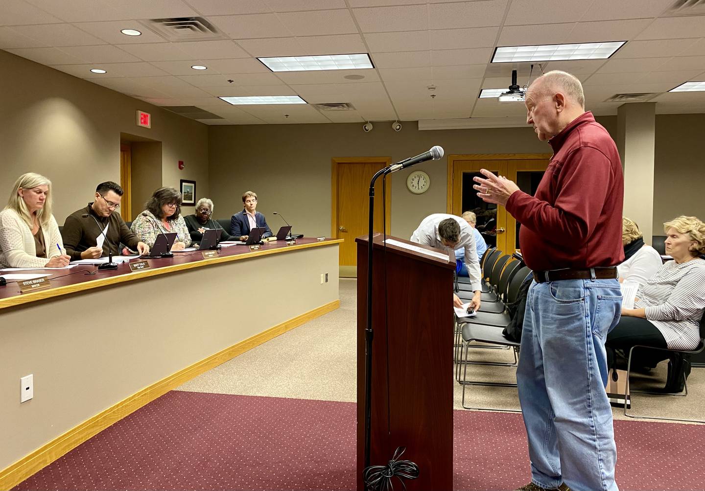 Sycamore resident Marvin Barnes calls for city leaders to issue rebate checks to address overtaxing residents' nearly $120,000 in 2023. Barnes speaks during a Sycamore City Council meeting on Monday, Dec. 4, 2023, in the council chambers at the Sycamore City Center, 308 W. State St., downtown.