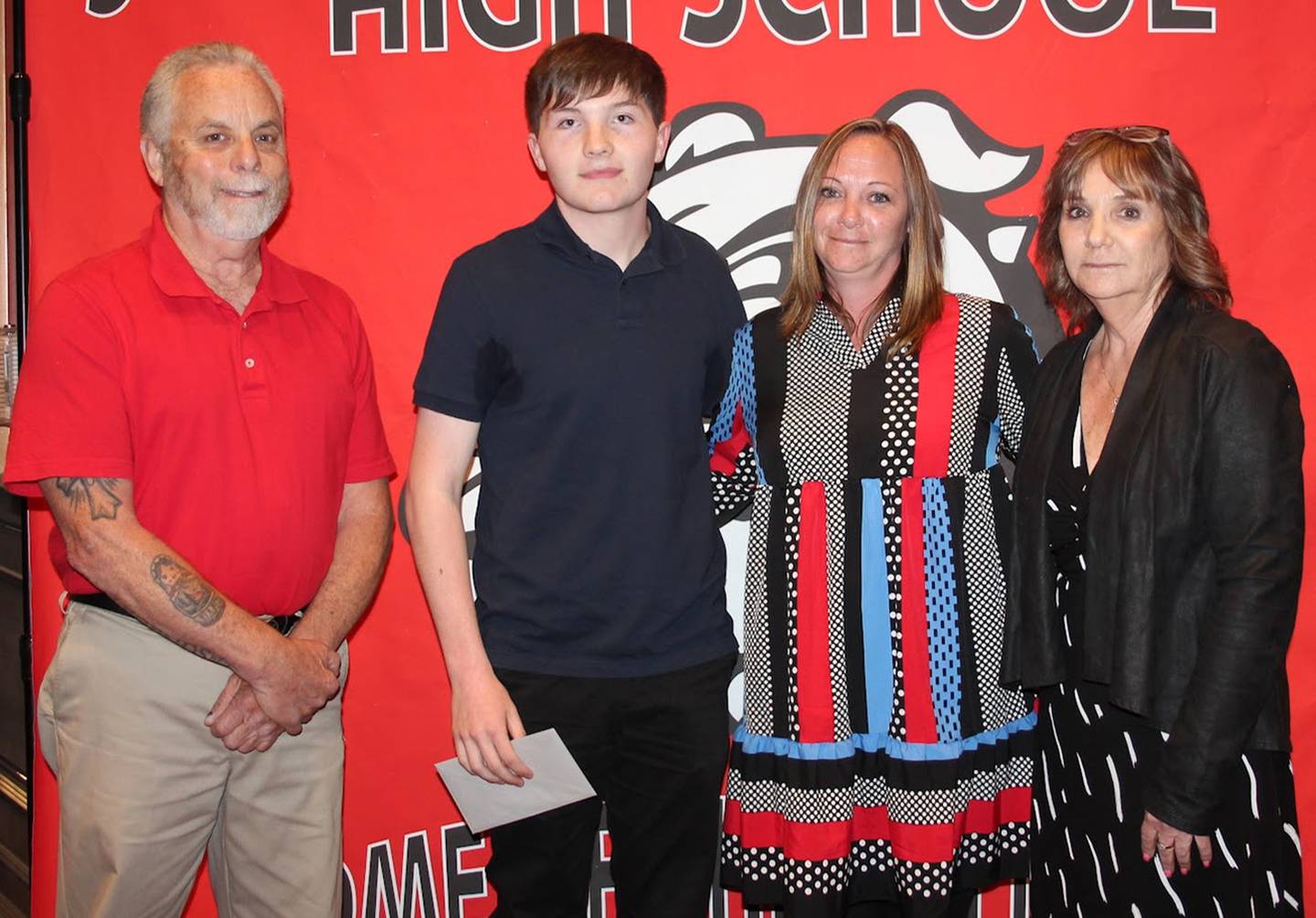 Streator High School student Ryan Stipp (second from left) received the 2024 Ben Newton Memorial Award during the Student-Employer-Parent Recognition Night for the Tech-Prep, STEP, CWT and CO-OP programs Wednesday, May 1, 2024. Presenting the award were (from left) Chuck Newton, Ali Chismarick and Kathy Losey of Shaw Appliance.