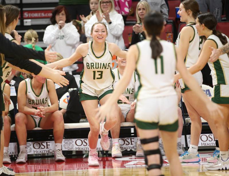 St. Bede's Ashly Ehm is introduced before the Class 1A State semifinal game on Thursday, Feb. 29, 2024 at CEFCU Arena in Normal.
