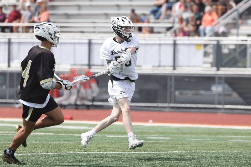 Lincoln-Way’s Aidan O’Neill takes a shot against Oak Forest on Saturday, May 4, 2024 at Lincoln-Way West in New Lenox.