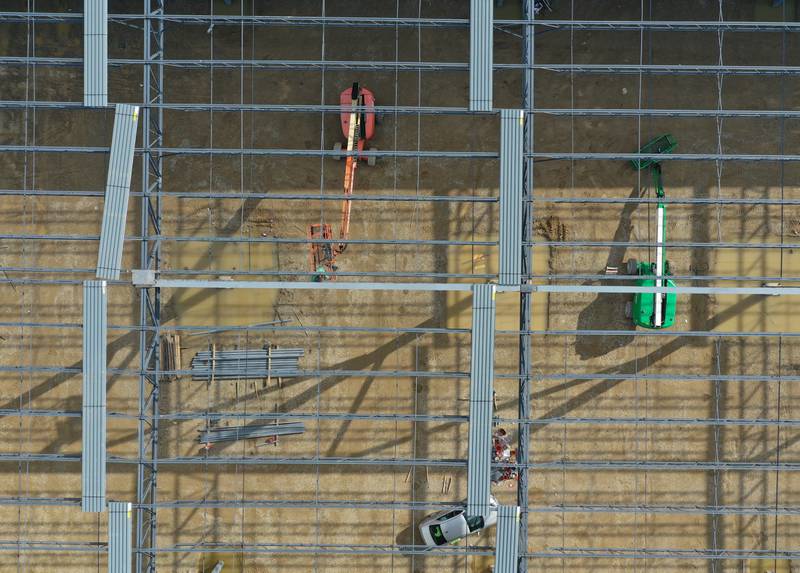 An aerial view of the new Ollie's distribution center on Tuesday, Sept. 26, 2023 in Princeton. The distribution center is 615,000 square foot, which is about the equivalent of 11 football fields. It will employ 200 people and serve 150 stores in the Midwest. The cost of the project is 68 million and will be completed in the summer of 2024.