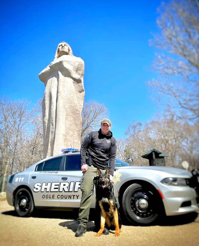 Deputy Zac Hare poses with K9 Haze, the Ogle County Sheriff's Office's newest addition. Photo supplied.