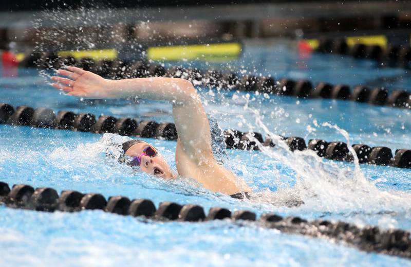 Annabelle Nawrocki competes in the 200-yard freestyle consolation heat during the IHSA Girls State Championships on Saturday, Nov. 16, 2024 at FMC Natatorium in Westmont.
